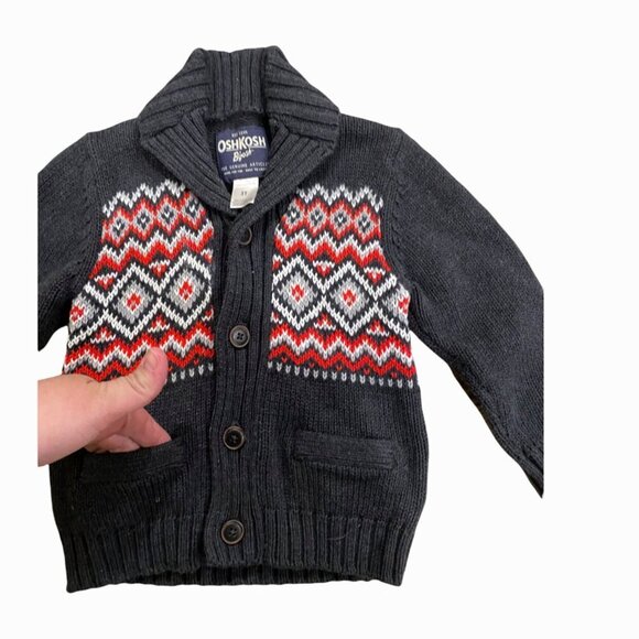 Oshkosh B’gosh Knitted Cardigan Sweater Grandpa Style Fair Isle 3T - Picture 3 of 7